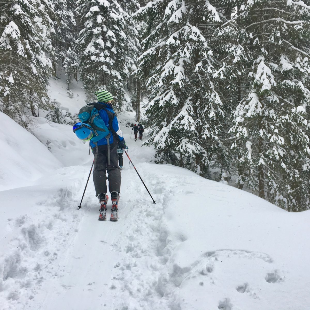 Auch Verschnaufen muss sein… beim Aufstieg am Ronachkopf, einer ehemaligen Skipiste, die heute für die Tourengeher präpariert wird.